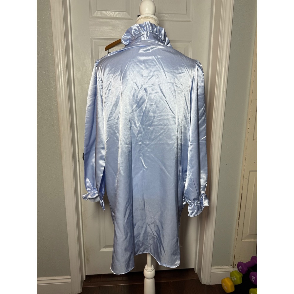Unbranded Vintage Style Satin Lace Nightgown Size M Blue Excellent Ruffle Trim - Picture 4 of 5